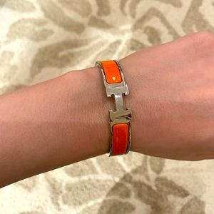 Clic H Bracelet in silver and orange enamel